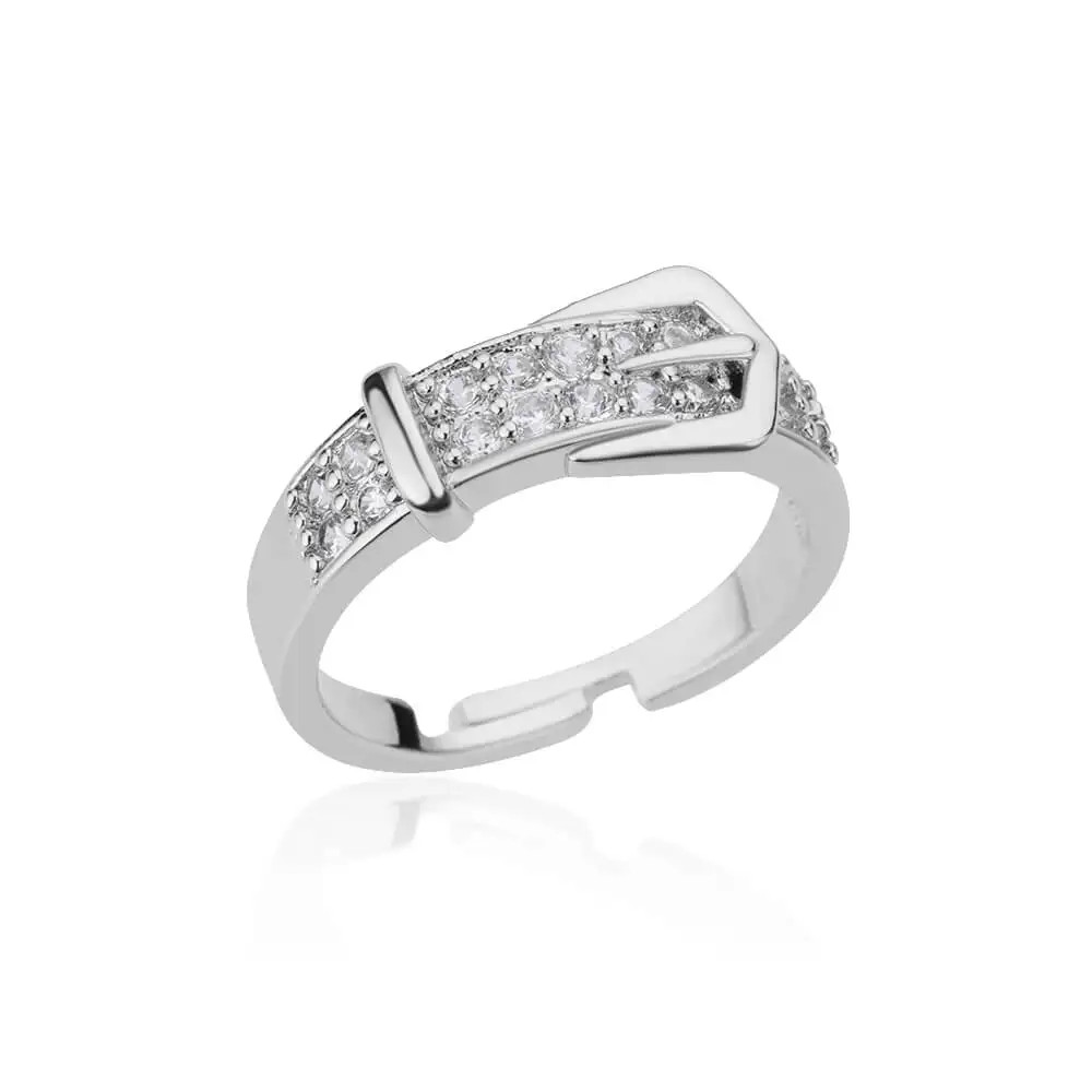 Geometric Belt Ring Adjustable Stainless Steel Simulated Zirconia Unisex Jewelry