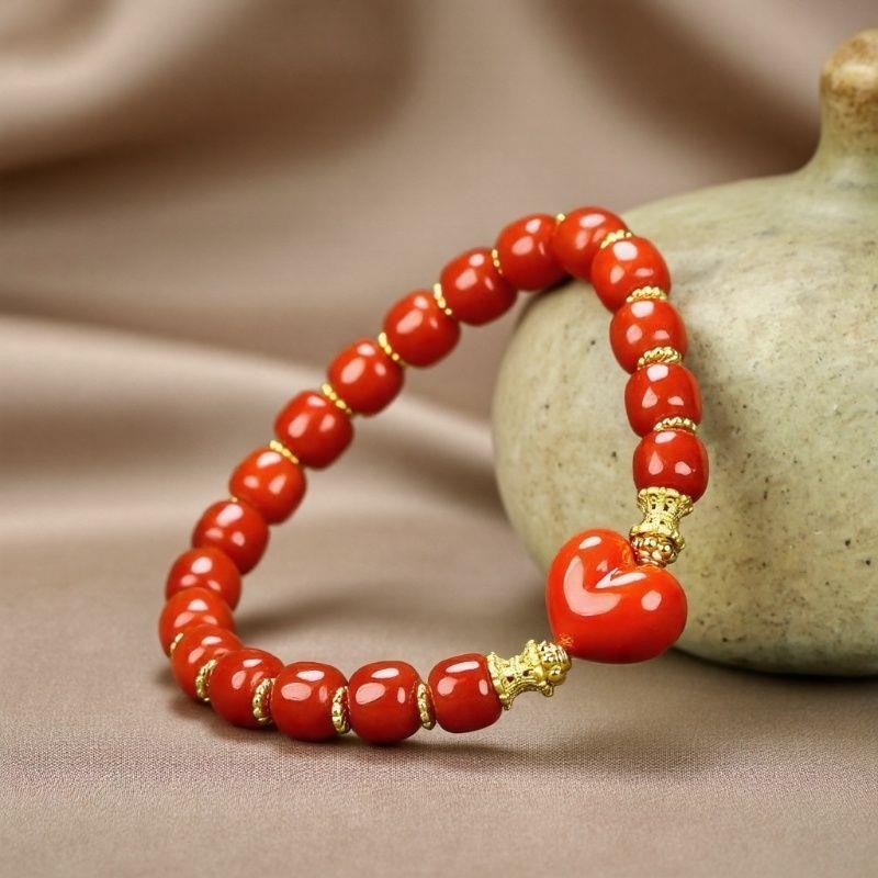 Girl Grandma Mothers Lady Women Red Jade Beads Bracelet Jewelry Gift Box DD161
