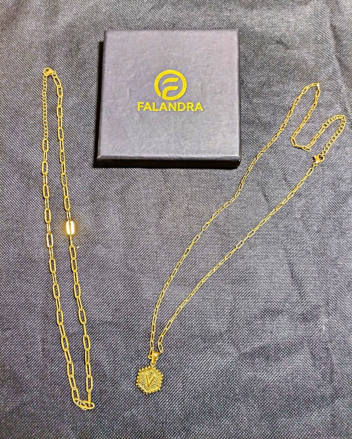 FALANDRA Gold Tone Hexagon Charm Pendant Cable Chain Necklace Lobster Clasp