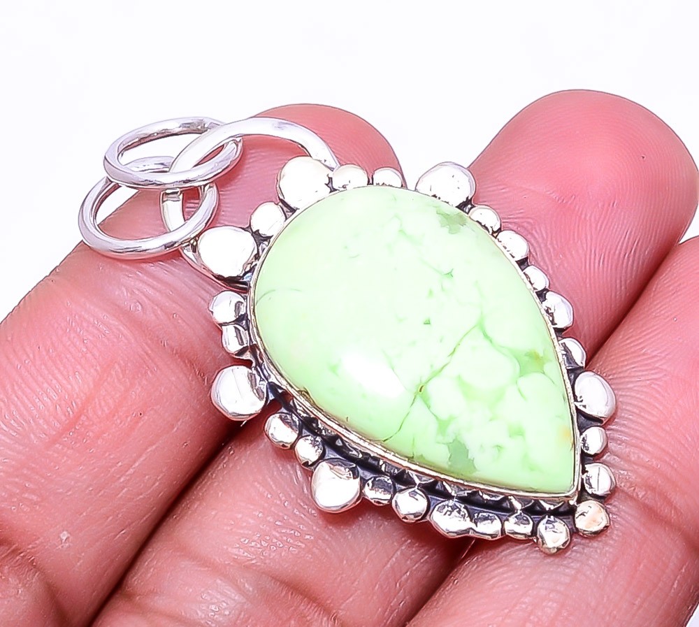 Lemon Chrysoprase – Australia Designer 925 Sterling Silver Pendant 1.76″ P35