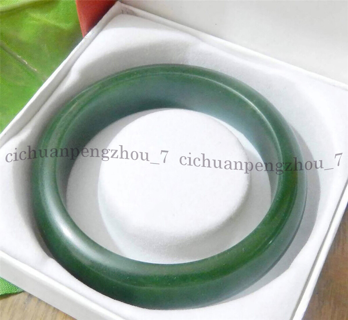 Real 58mm Dark Green Bangle Bracelet Natural A Green Jade Free-Jewelry Box