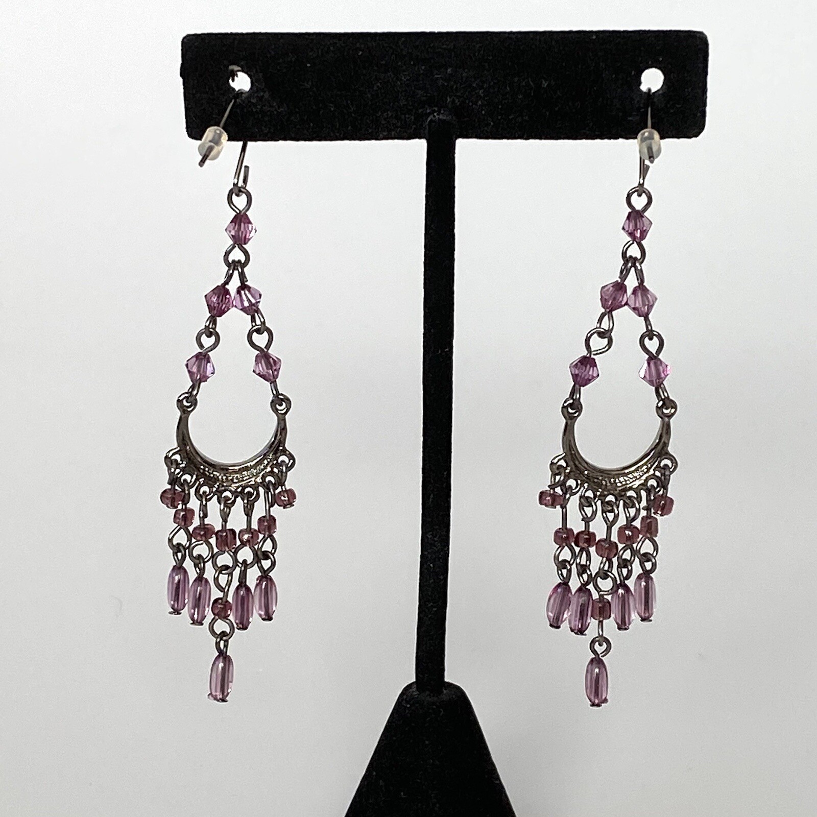 Earrings Chandelier Style Gun Metal Acrylic Beads Jewelry Fashion