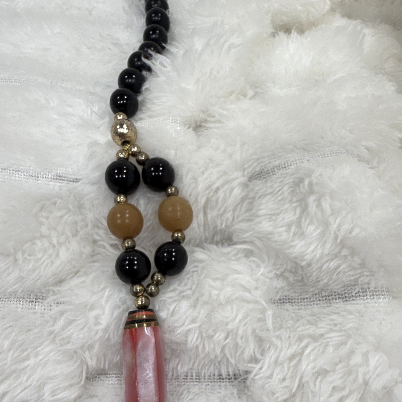 Vintage Lee Sands Black/Pink Flowers, Beaded Ball Chain Necklace