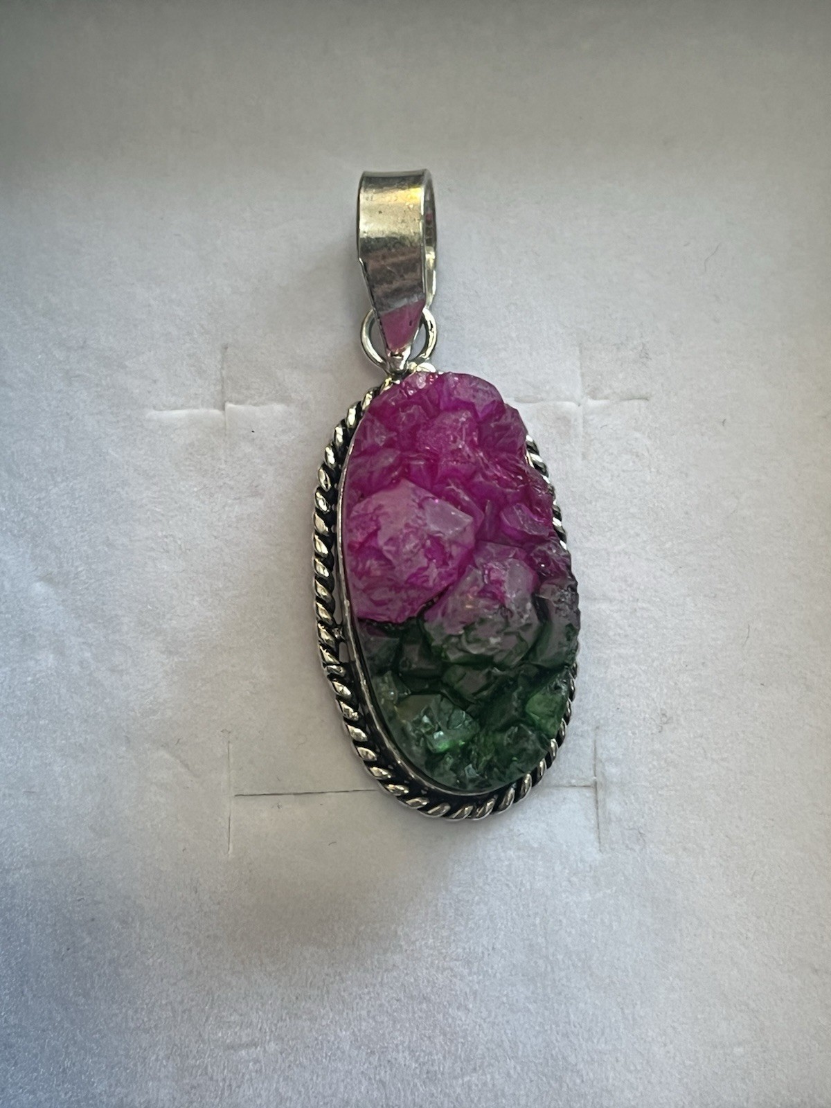 Watermelon Dyed Quartz Silver Plated Pendant Gemstone Jewelry