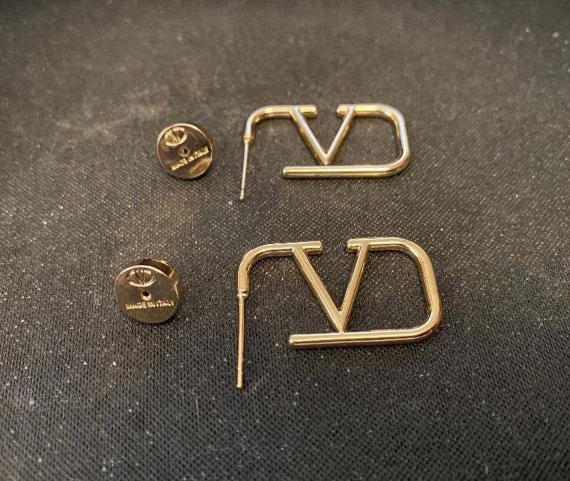 Stunning Pre loved Womens Valentino Gold Tone V Logo Earrings.