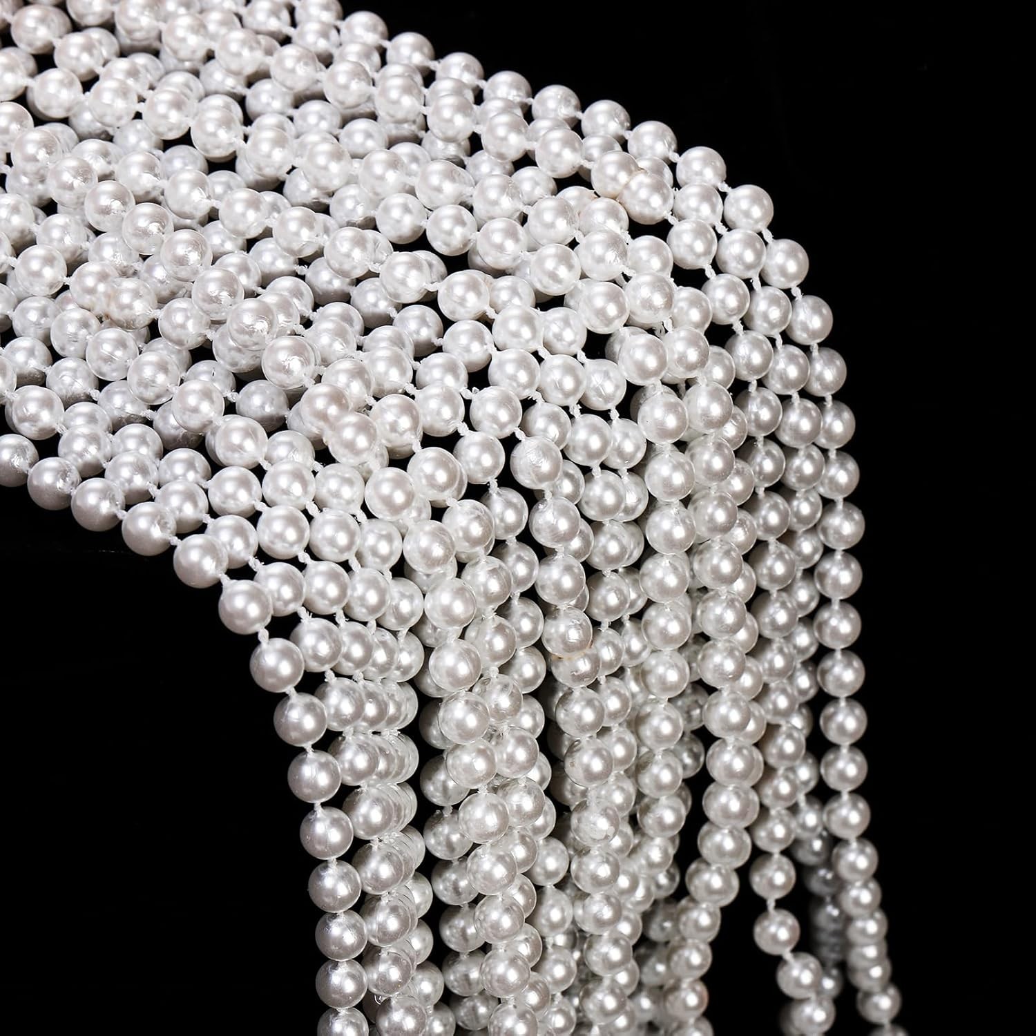 60 Pack Faux Long Pearl Necklace for Women, Fake Pearl Necklace Bulk, 1920s Whit