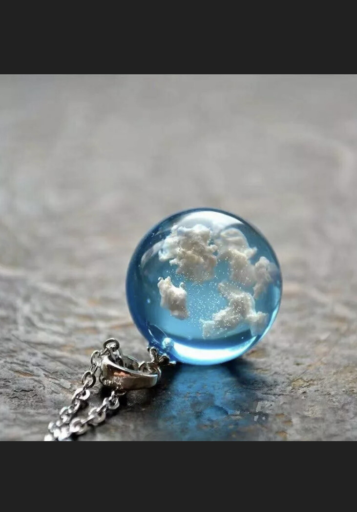 White Cloud Blue Sky Resin Glass Ball Pendant Necklace Terrarium Fashion Gift US