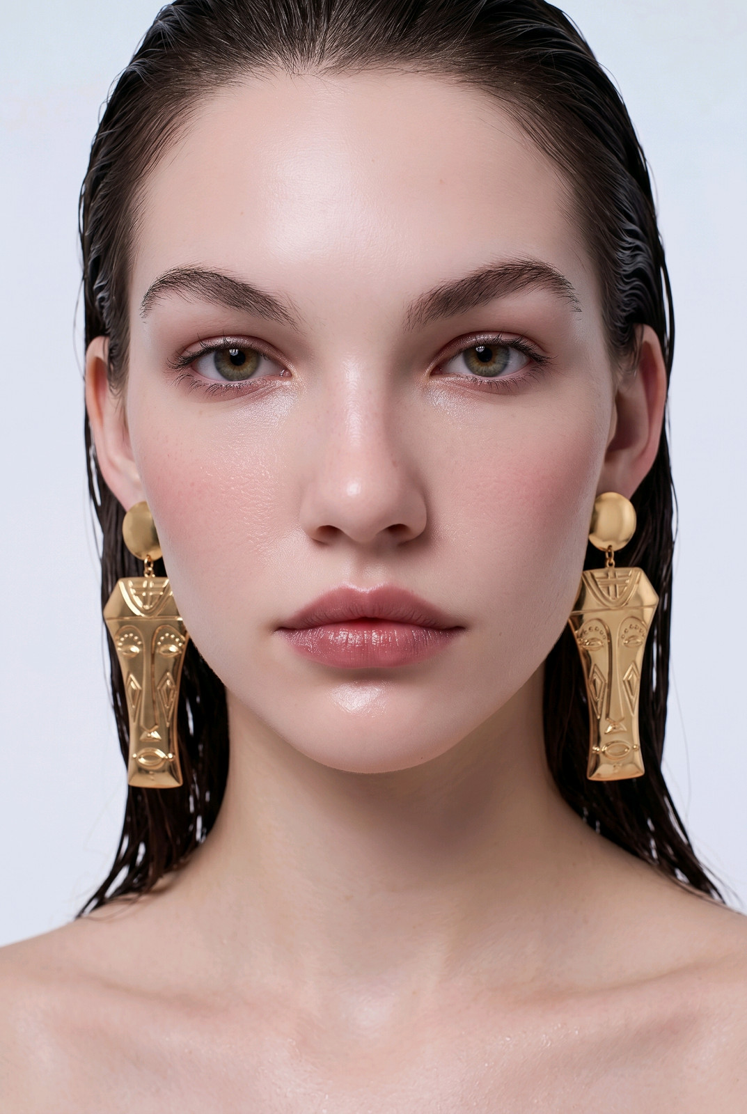 Vintage Gold Abstract Face Mask Statement Earrings
