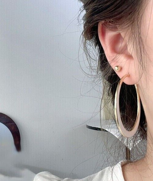 Awesome New Yellow Gold Plated White Enamel Accented Round 2″ Hoop Earrings
