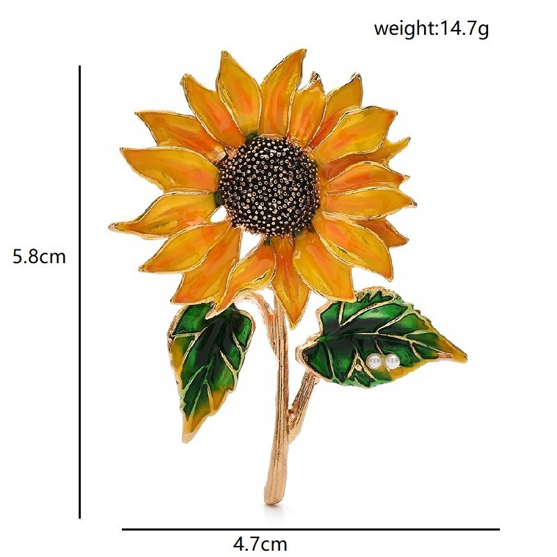 Sunflower Flower Brooch Pin Yellow Enamel Gold Tone Floral Lapel Jacket Scarf