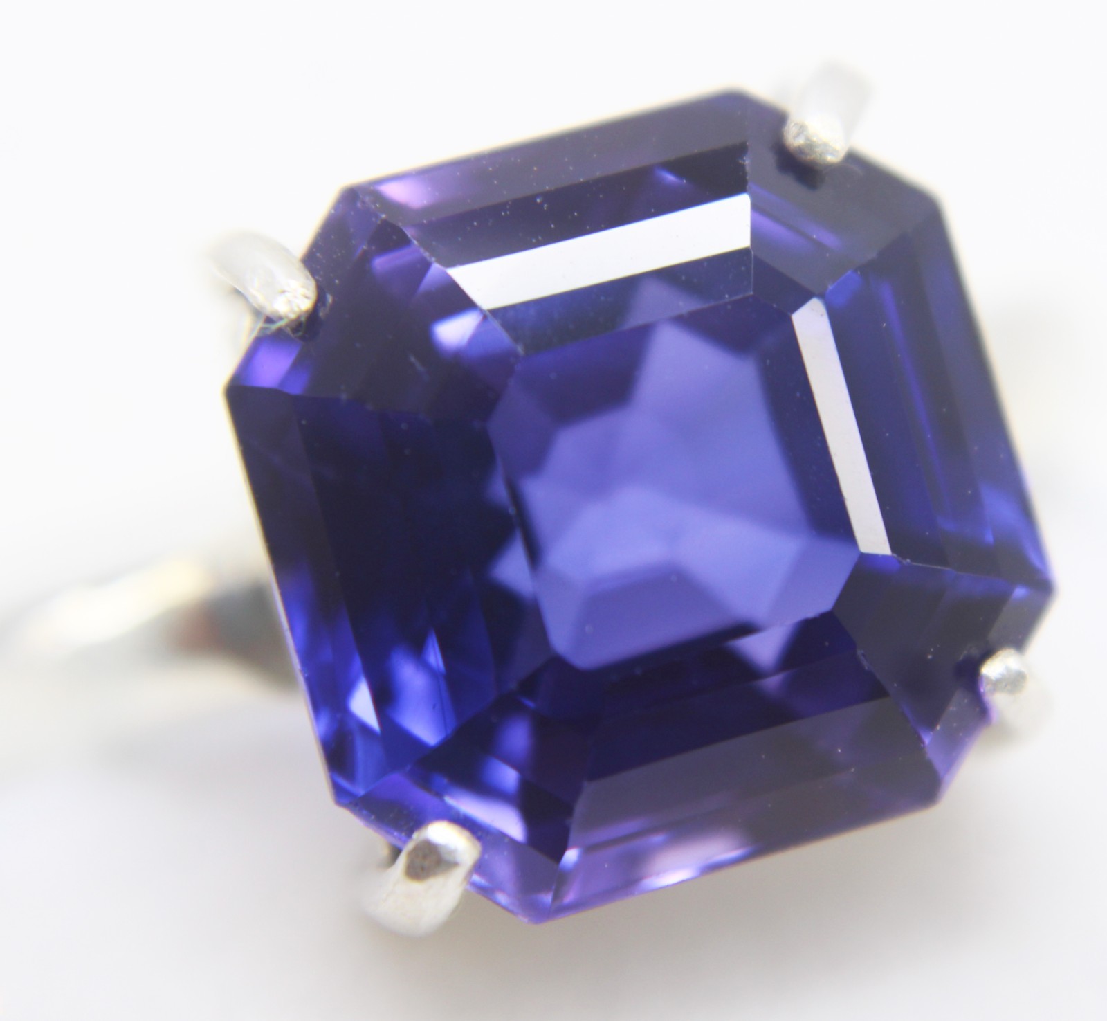 10+ Ct Natural Purple Blue Sapphire Asscher Cut Silver 925 Ring Gift For Her