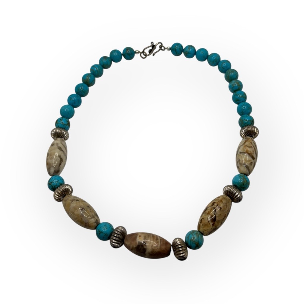 Turquoise & Beige Beaded Necklace