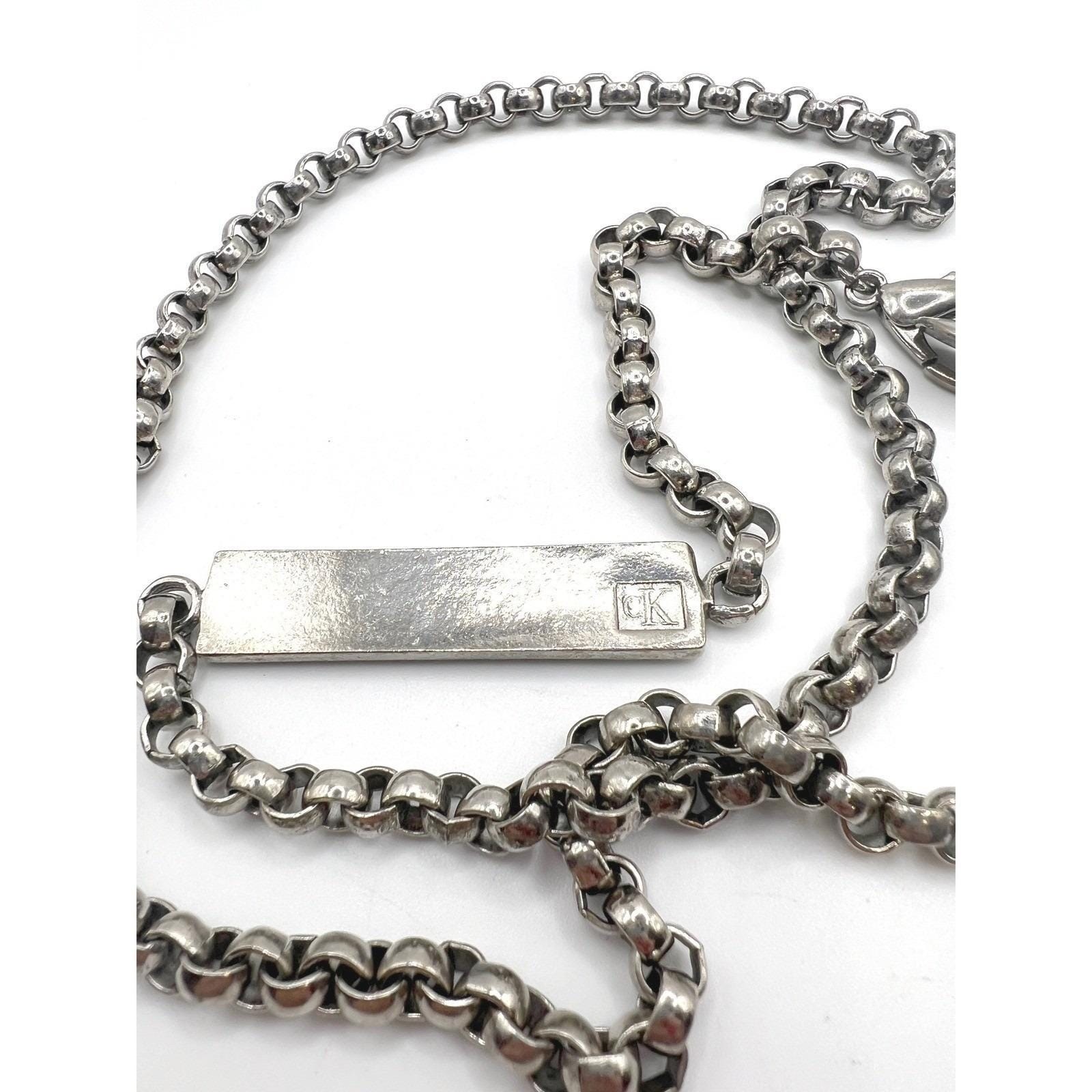 Calvin Klein Silver Tone 32″ Long Layering Bold Chunky Chain Necklace CK Bar