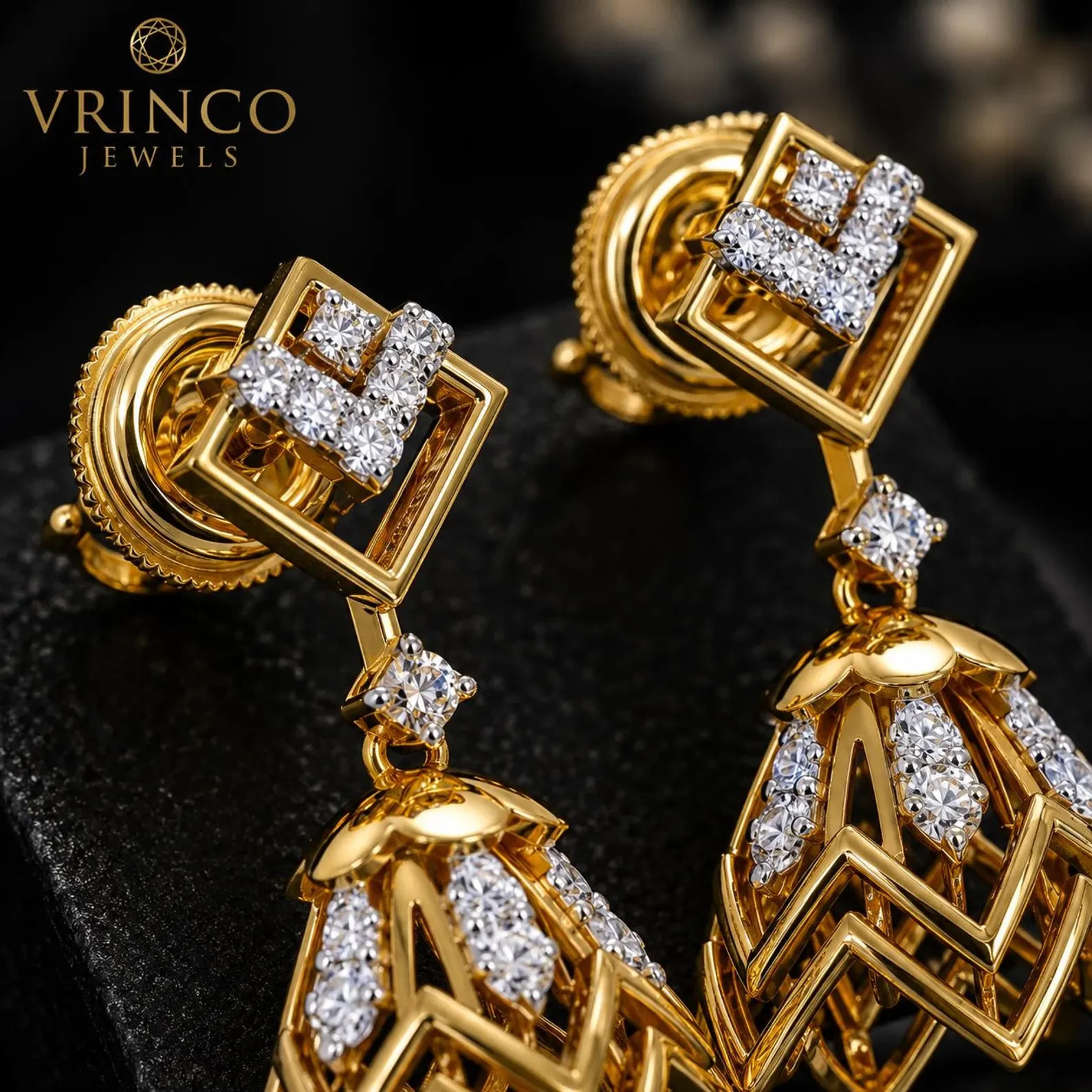 Fairy Tale 18KT Yellow Gold Lab Grown Diamond Jhumka Earrings Luxury Bridal