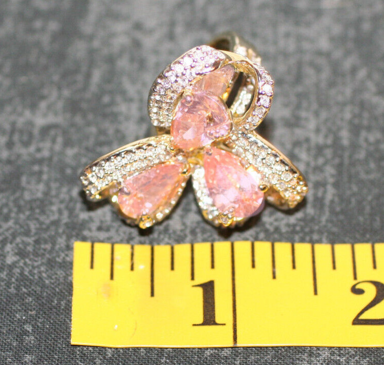 12.0CTW Champagne / 3.0 Chip Cubic Zirconia Bow Cocktail Cluster Ring SZ: 8.5