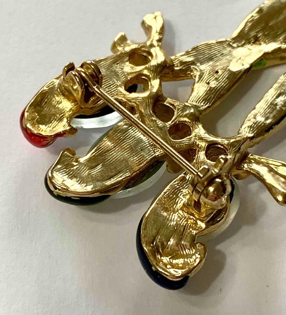 Cute Gold Tone 3 Parrots Red, Green, Blue Enamel & Rhinestone Deco Pin Brooch #2