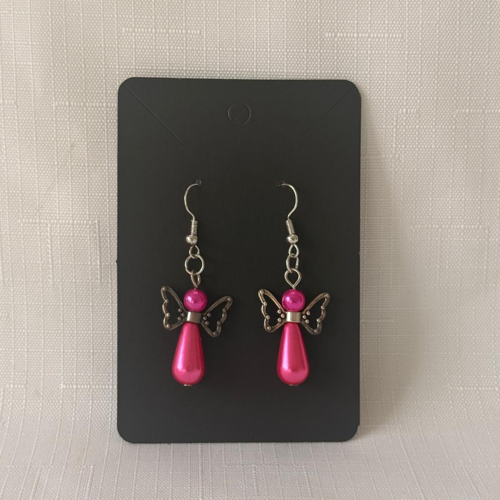Angel Wing Earrings Silver Pearl Handmade Beaded Dangle Jewelry Gift