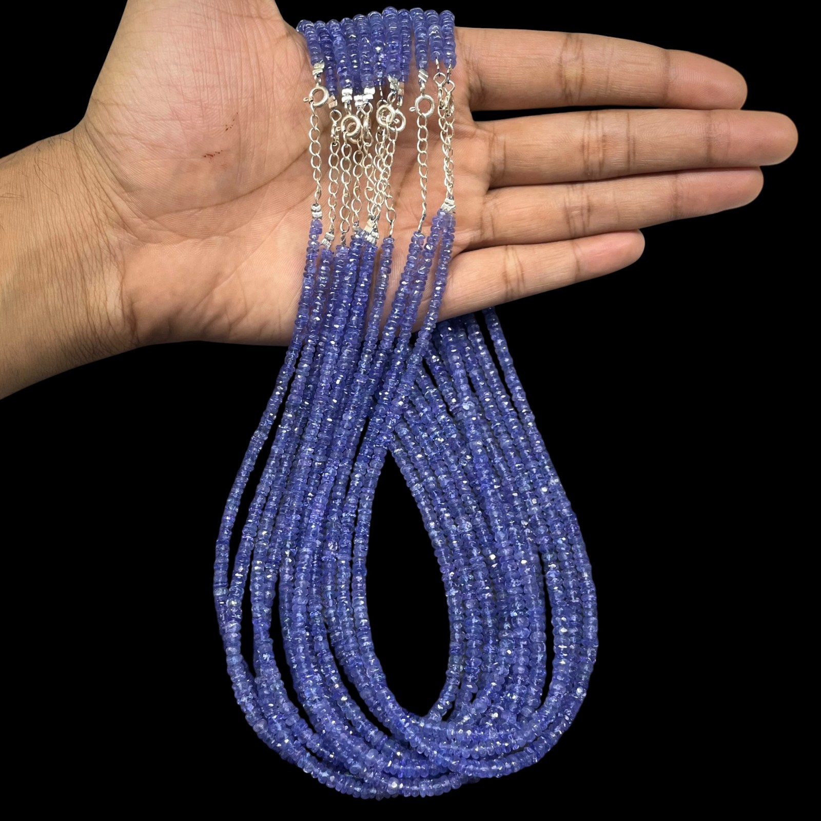 18″ Natural Tanzanite Necklace 3-4.5mm Top Quality Faceted Vibrant Blue Beads