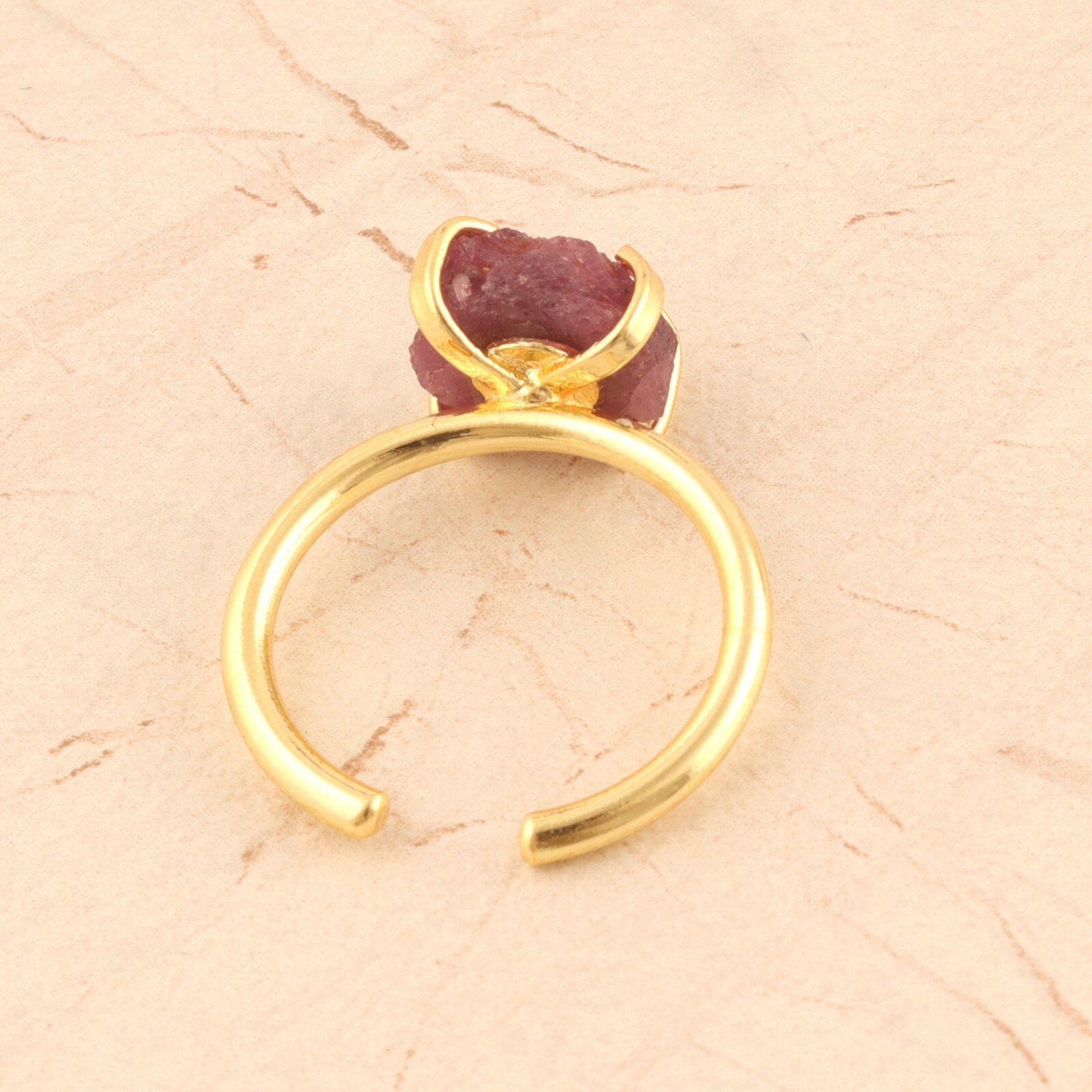 Colorful Rough Look Birthstone Yellow Gold Plated Prong Setting Adjustable Rings