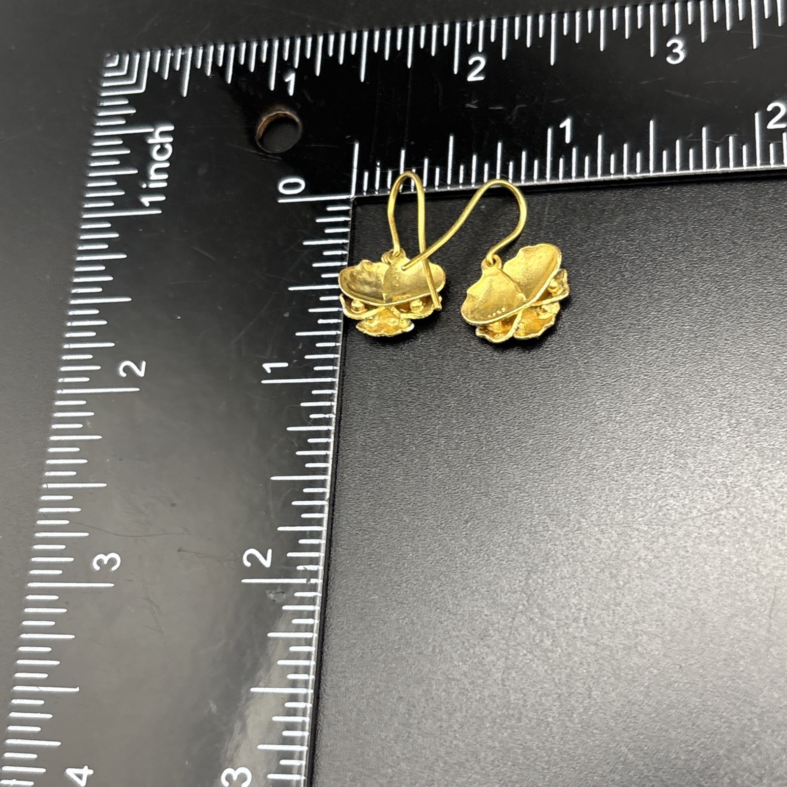 Shashi Earrings Sterling Silver Blue Enamel Gold Wash Pansy Dangle Dainty .75”￼
