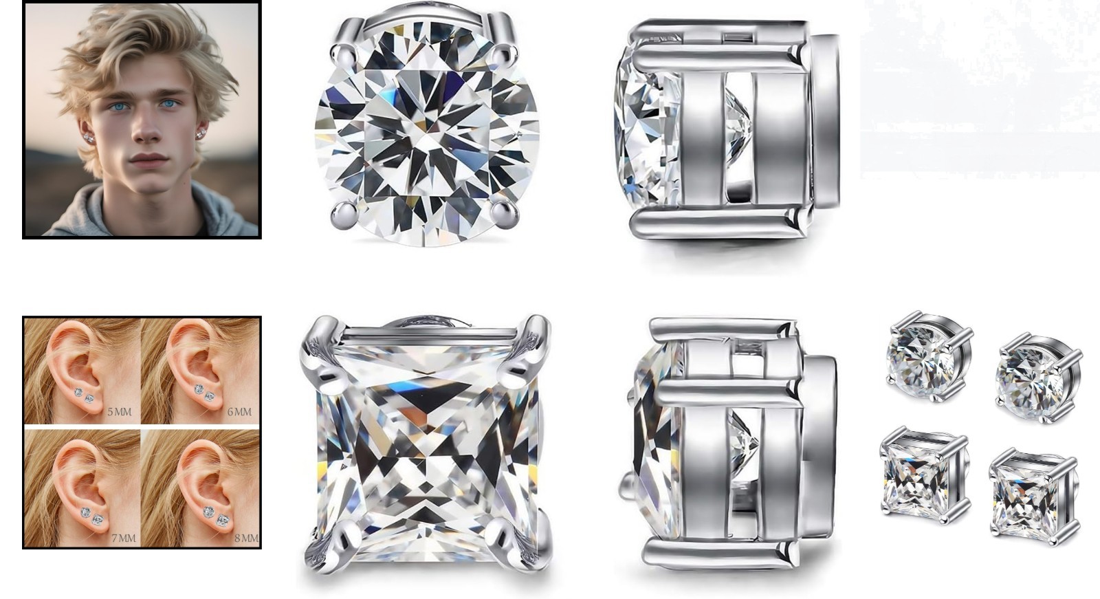 Chic Silver-tone Magnetic Stud Earrings – 2 Pairs, Perfect Gift for Any Occasion