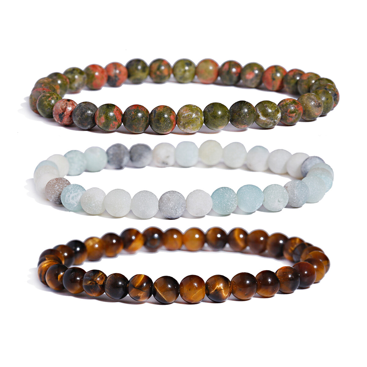 3PCS Men Women Natural Gemstone Handmade Wood 8mm Round Beads Stretch Bracelets