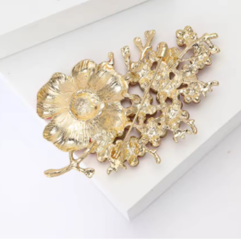 Beautiful Poppy Flowers Brooch Pin – Rhinestone Enamel Jewelry Gift USA