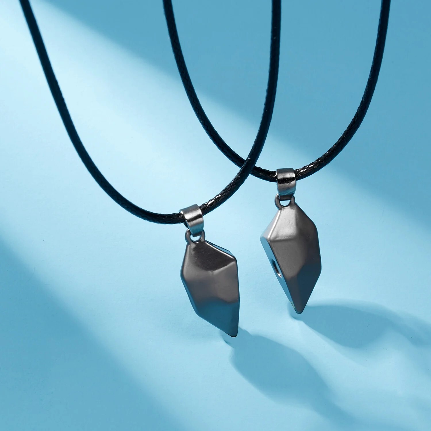 Heart Magnet Necklace Set for Couple – Black w/ Black, Great Gift, Anniversary