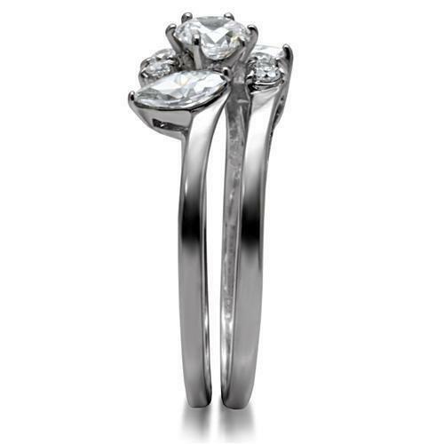 TK096 – High polished (no plating) Stainless Steel Ring with AAA Grade CZ in