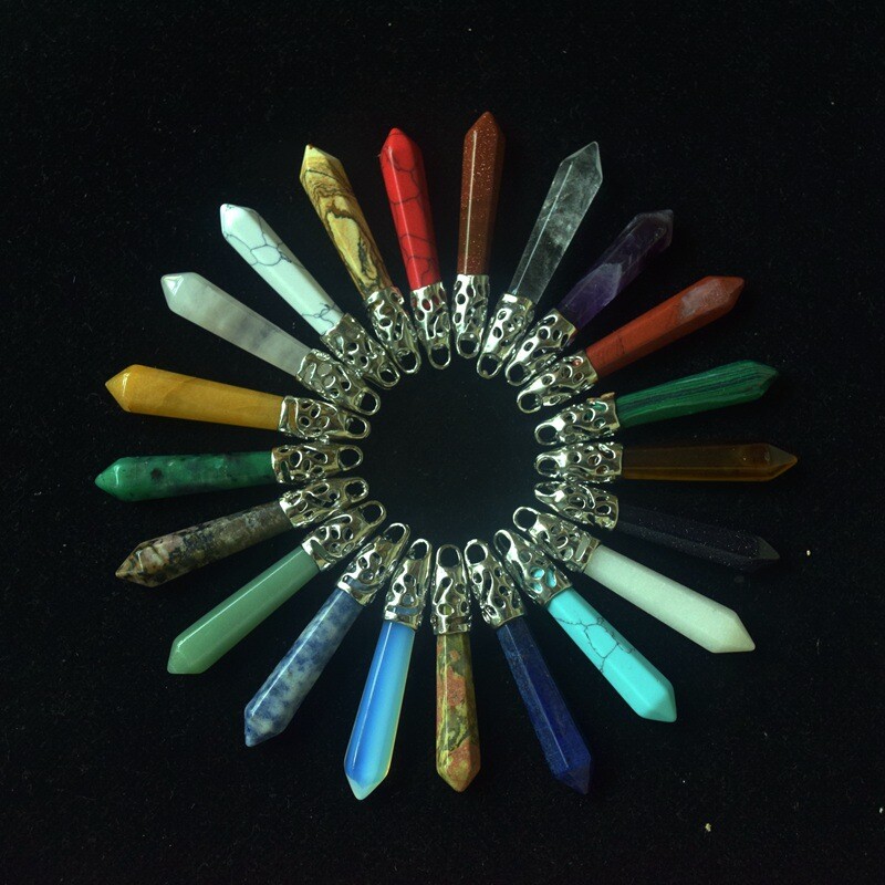 10pc Mixed Stone Natural Gemstones Long Hexagonal Pointed Reiki Chakra Pendant