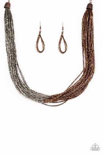 Flaky Fashion Seed Bead Necklace-Copper/Black Metal