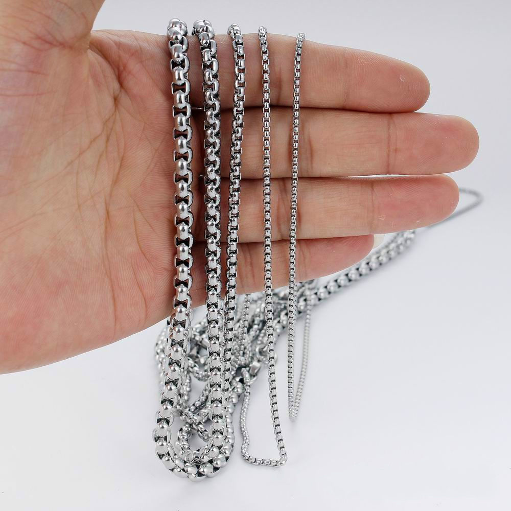 2/3/4/5/6/8MM Mens Chain Stainless Steel Round Box Link Necklace 18-36inch hot
