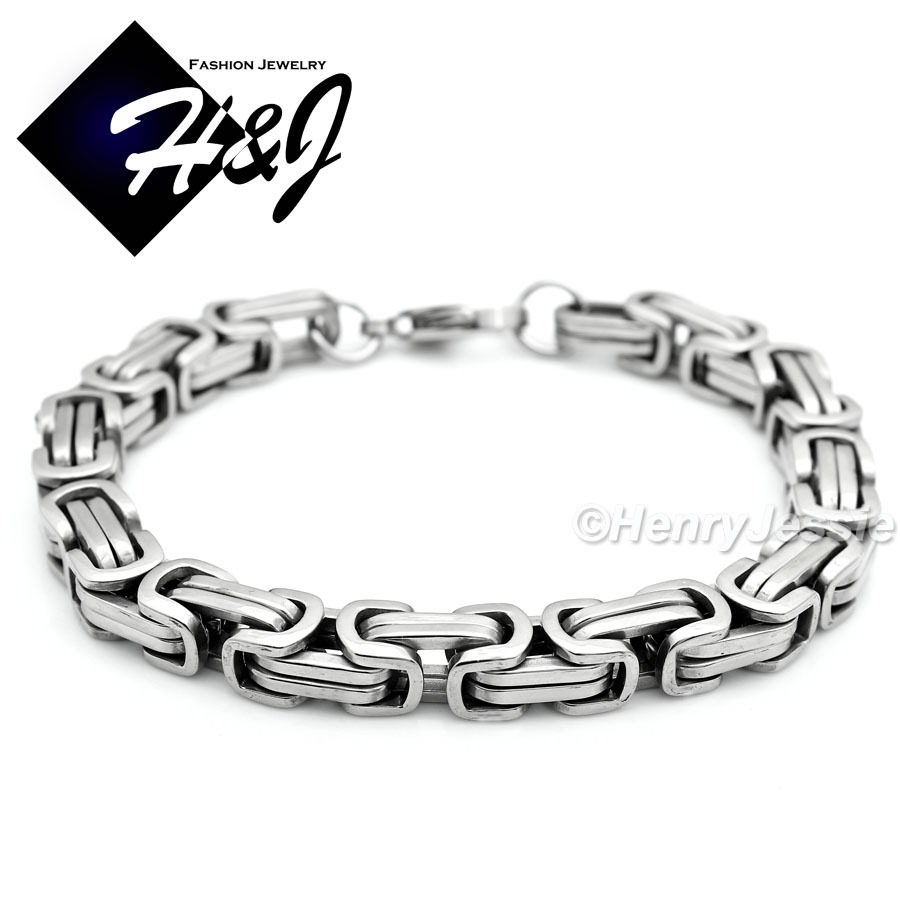 7″-11″MEN Stainless Steel 4mm/6mm/9mm Silver Byzantine Box Link Chain Bracelet