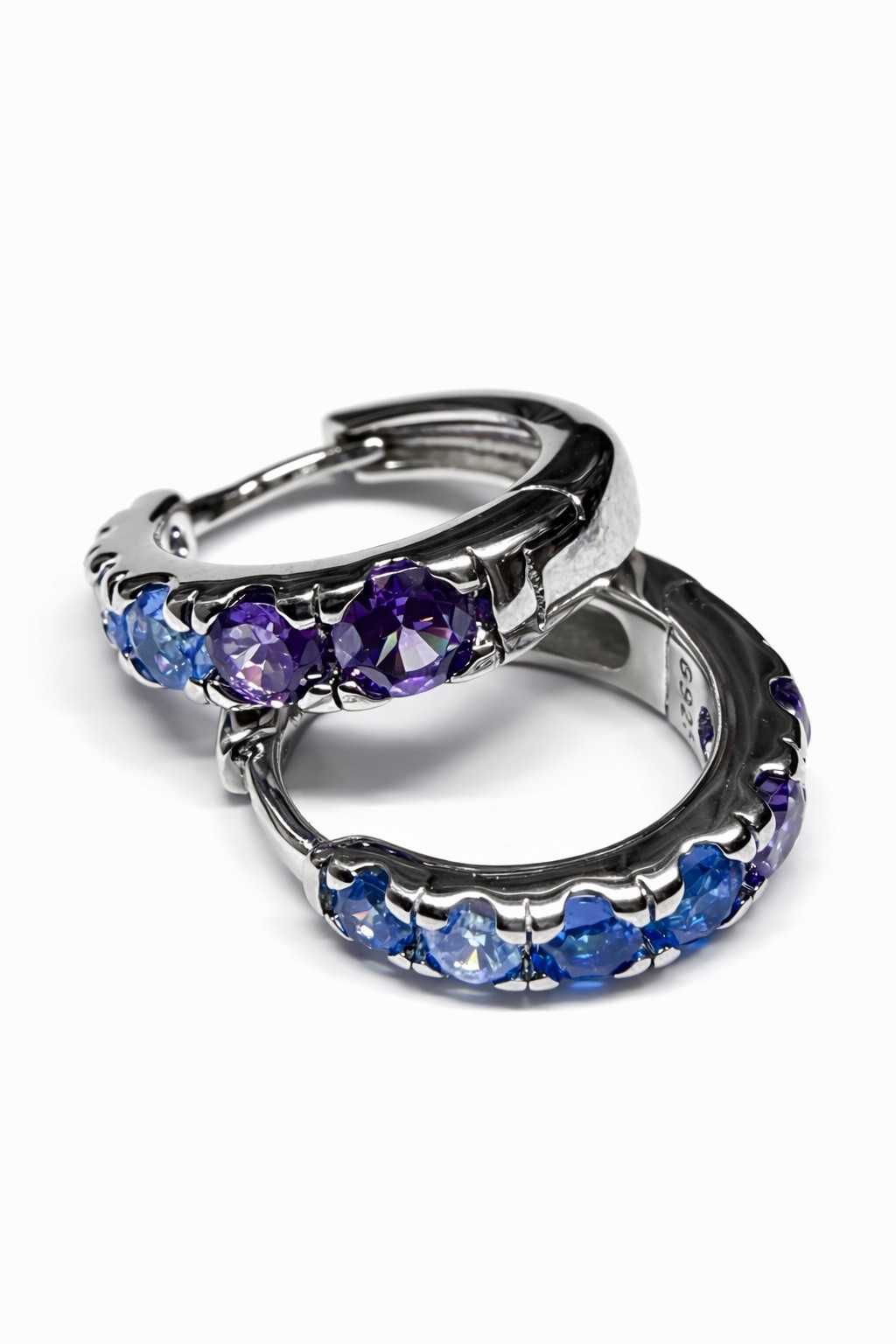 Blue Purple Zircon Hoop Earrings S925 Silver Huggie Elegant Women Gift