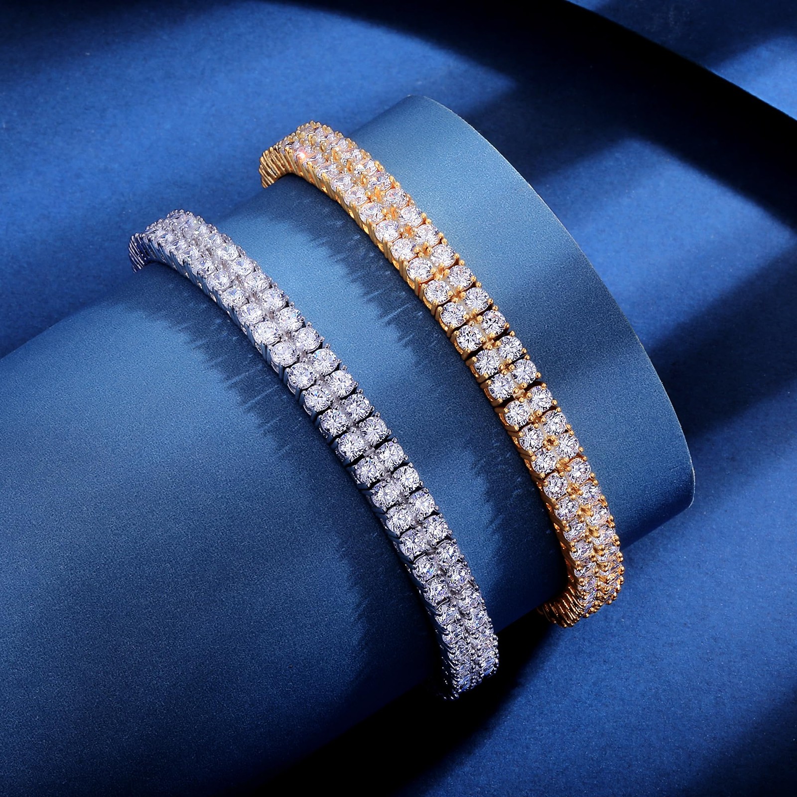 2 Rows Tennis Bracelets for Women Men – 18K White Gold Plated