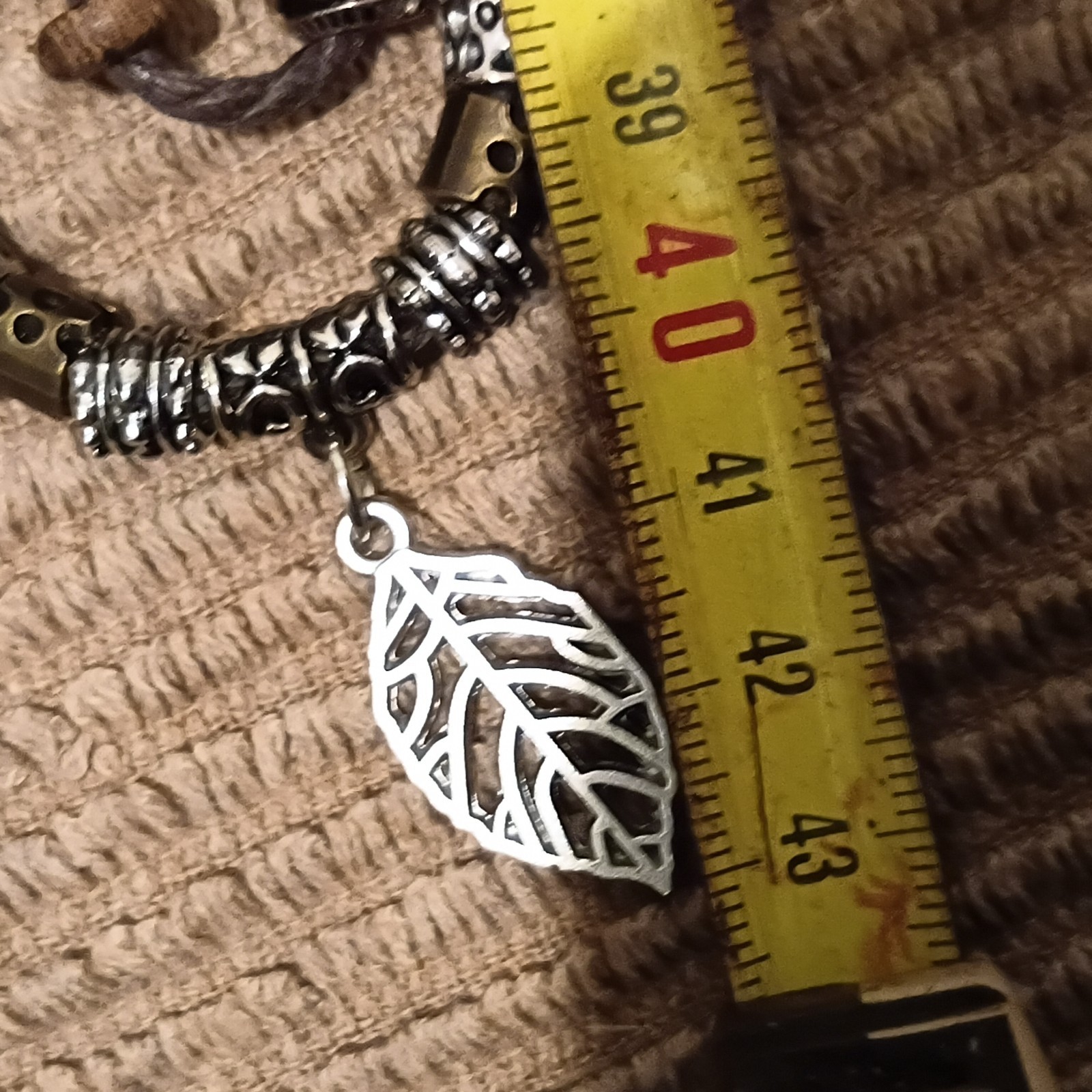 Boho Style Wooden Bead Necklace Leaf Pendant Adjustable Cord Ethnic Unisex Jewel