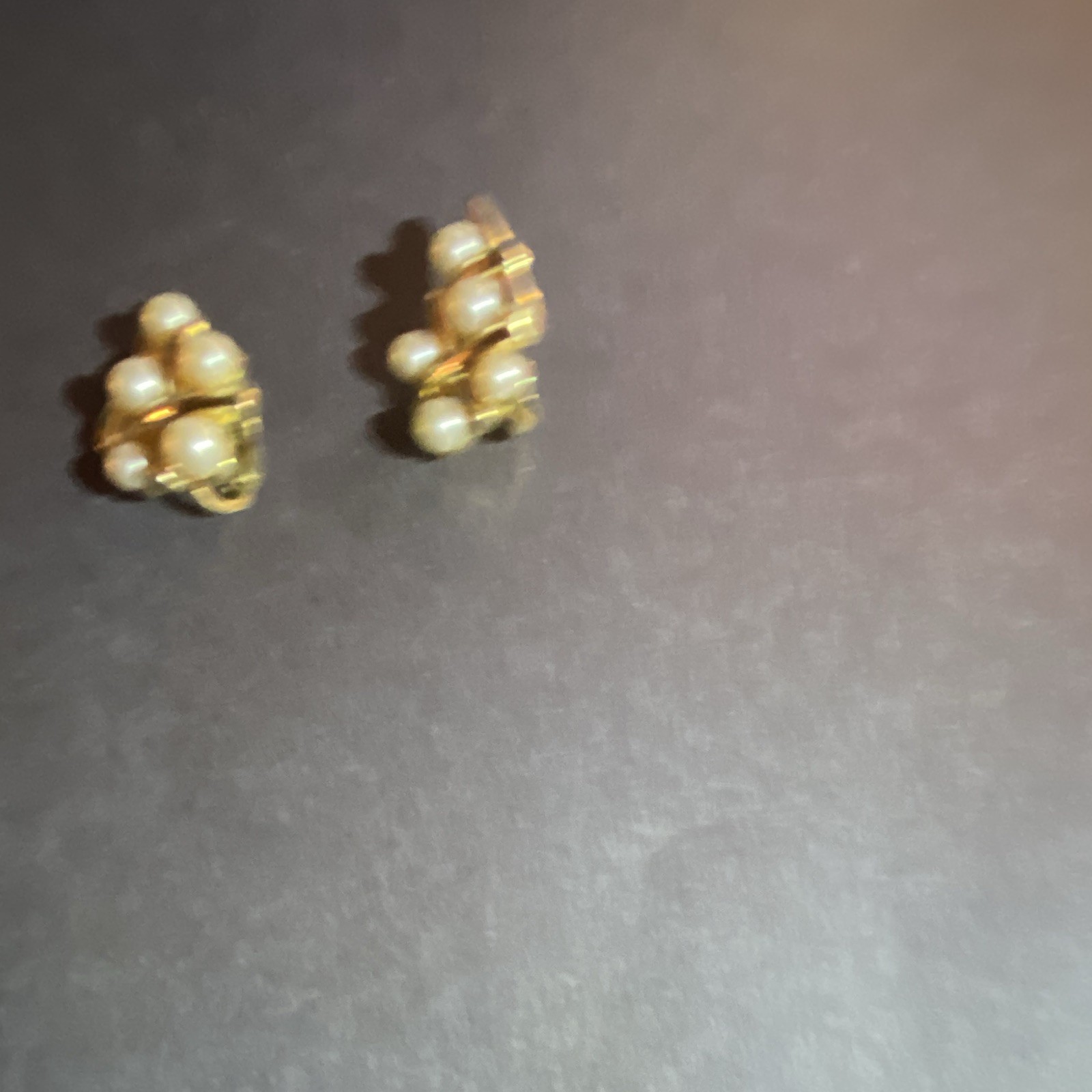 Vintage Trifari clip on earrings, pearl and gold tone