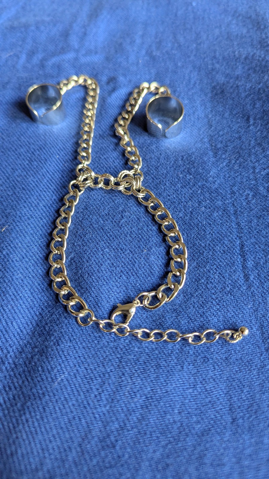 Silver Tone Hand Chain Bracelet Double Ring Slave Bracelet Adjustable Gothic