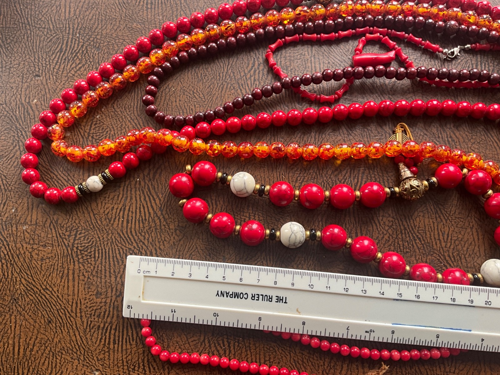 Vintage Bold Red Acrylic Resin Bead Necklace Lot 7 Pcs Chunky Boho Faux Coral