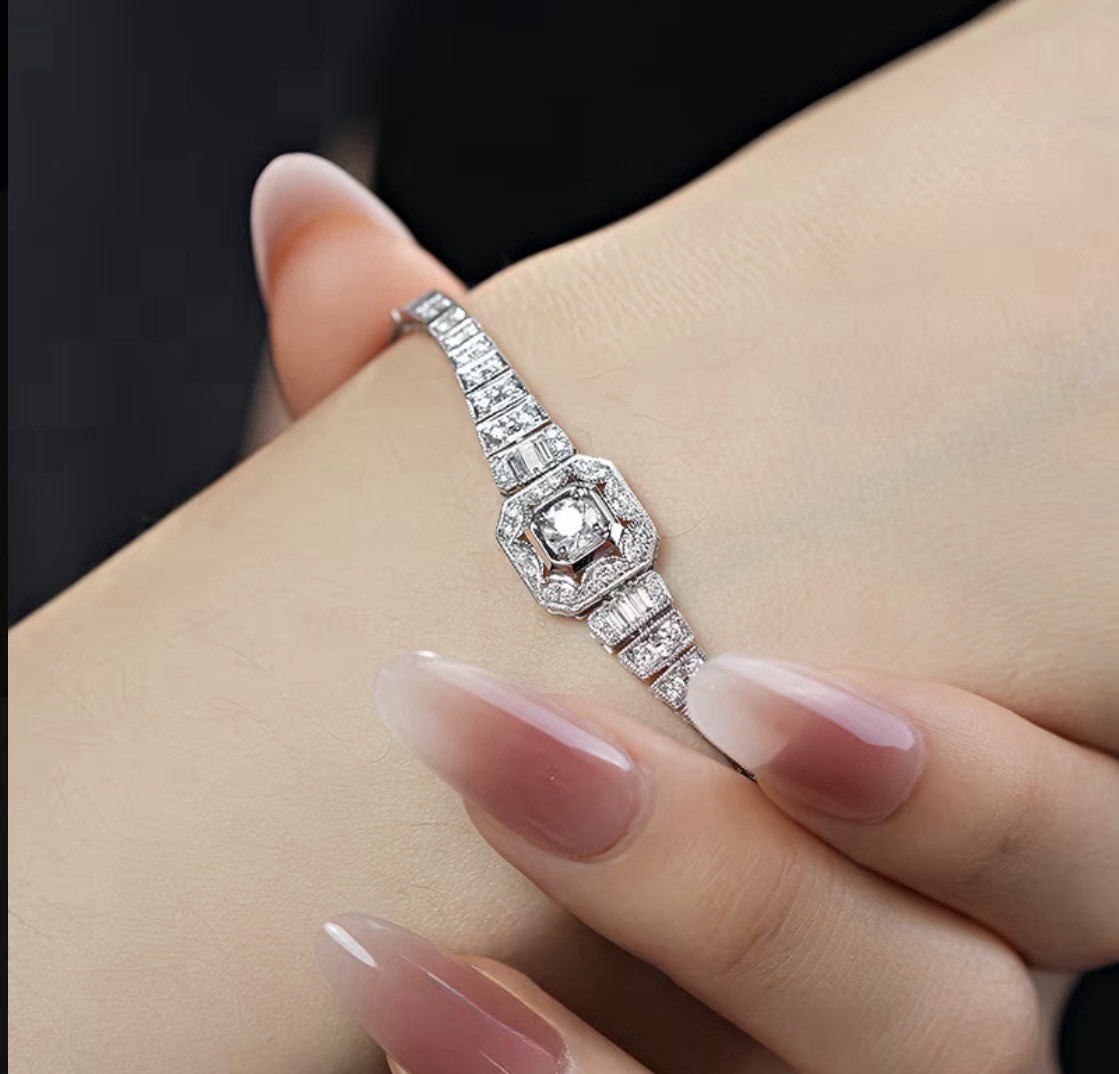 Silver Tennis Chain Bracelet 17.5 cm Round Main Stone 6.5 mm