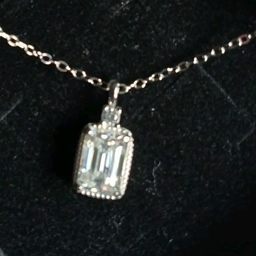 Solid Silver Stamped 925 necklace 18″ 1.0ct. Certified, GRA Certificate Incl.