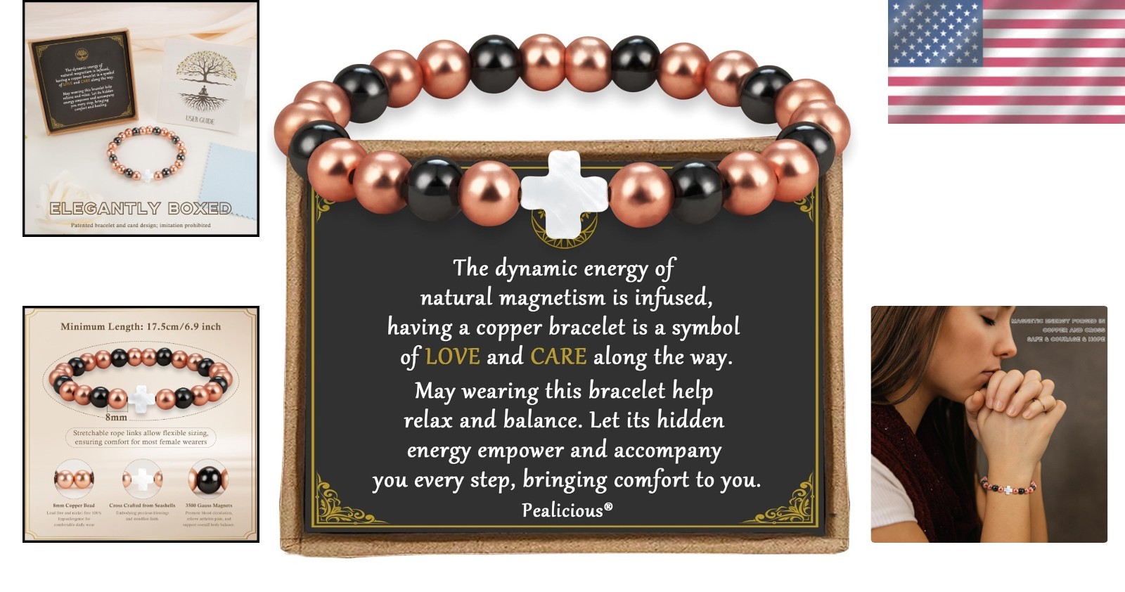 Elegant 8MM Copper Magnetic Bracelet with Cross Design – Adjustable for All