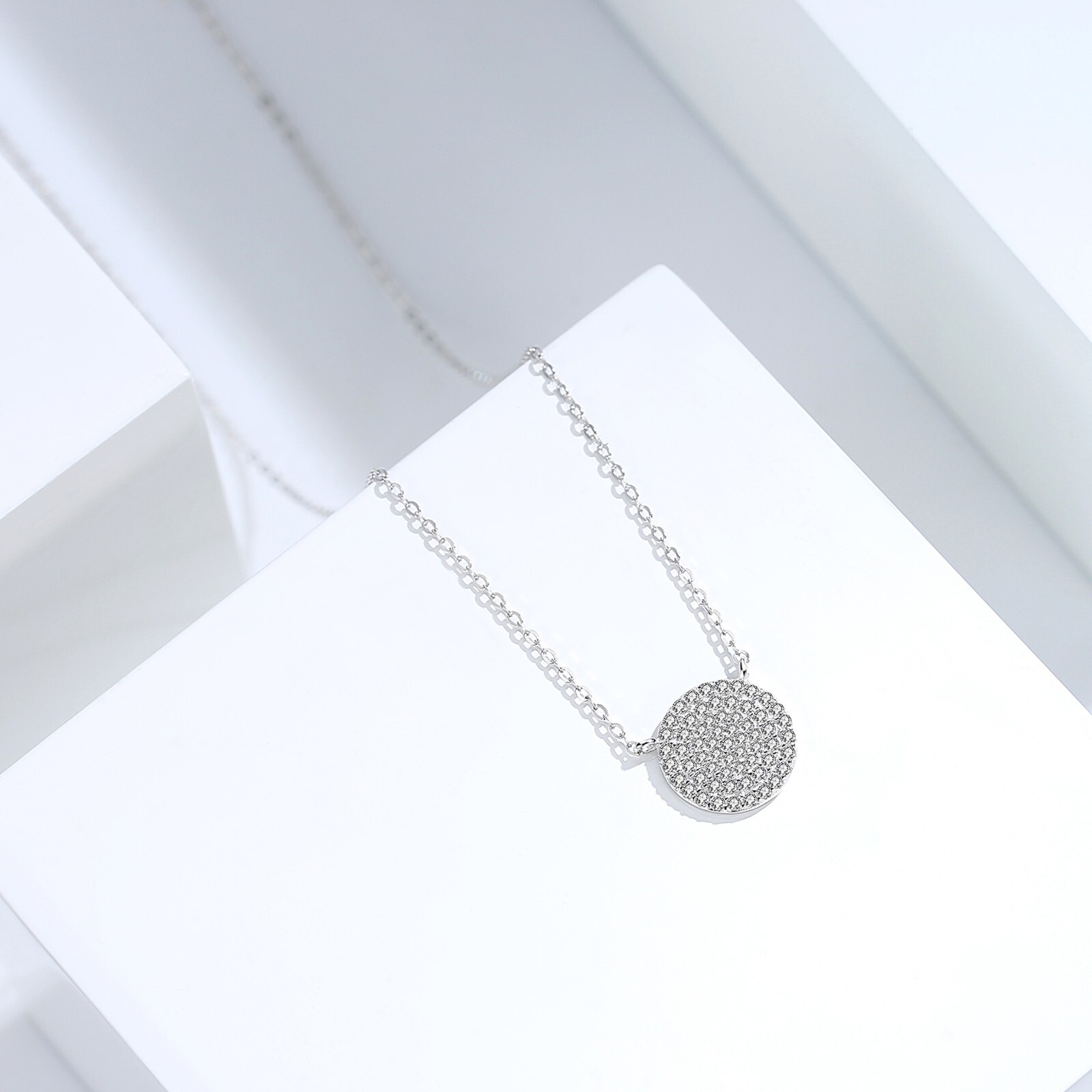 Lavishe 925 Sterling Silver Cubic Zirconia Pave Disc Round Pendant Necklace…