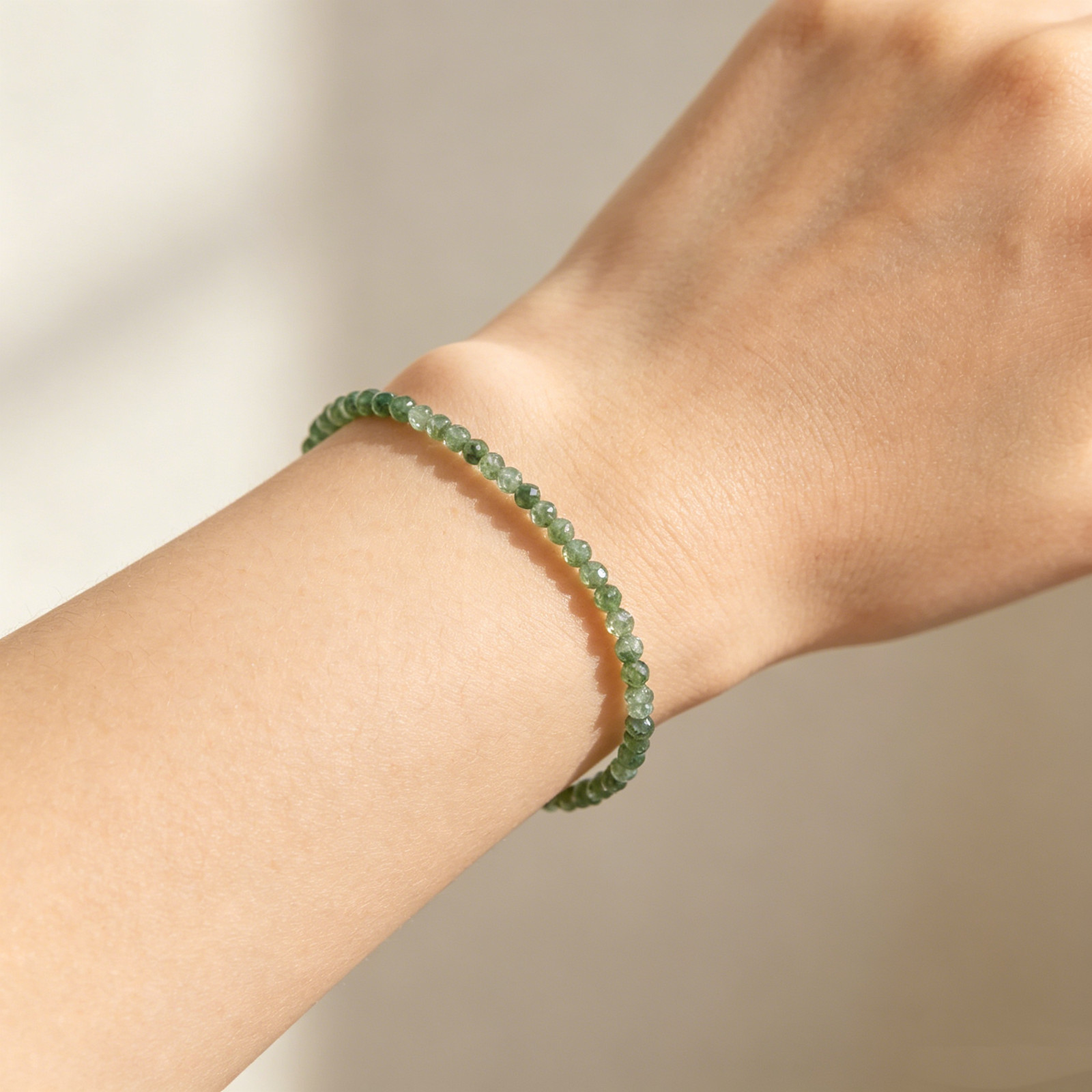 Natural Emerald Beaded Dainty Gold Filled Bracelet Minimalist Stackable Jewelry