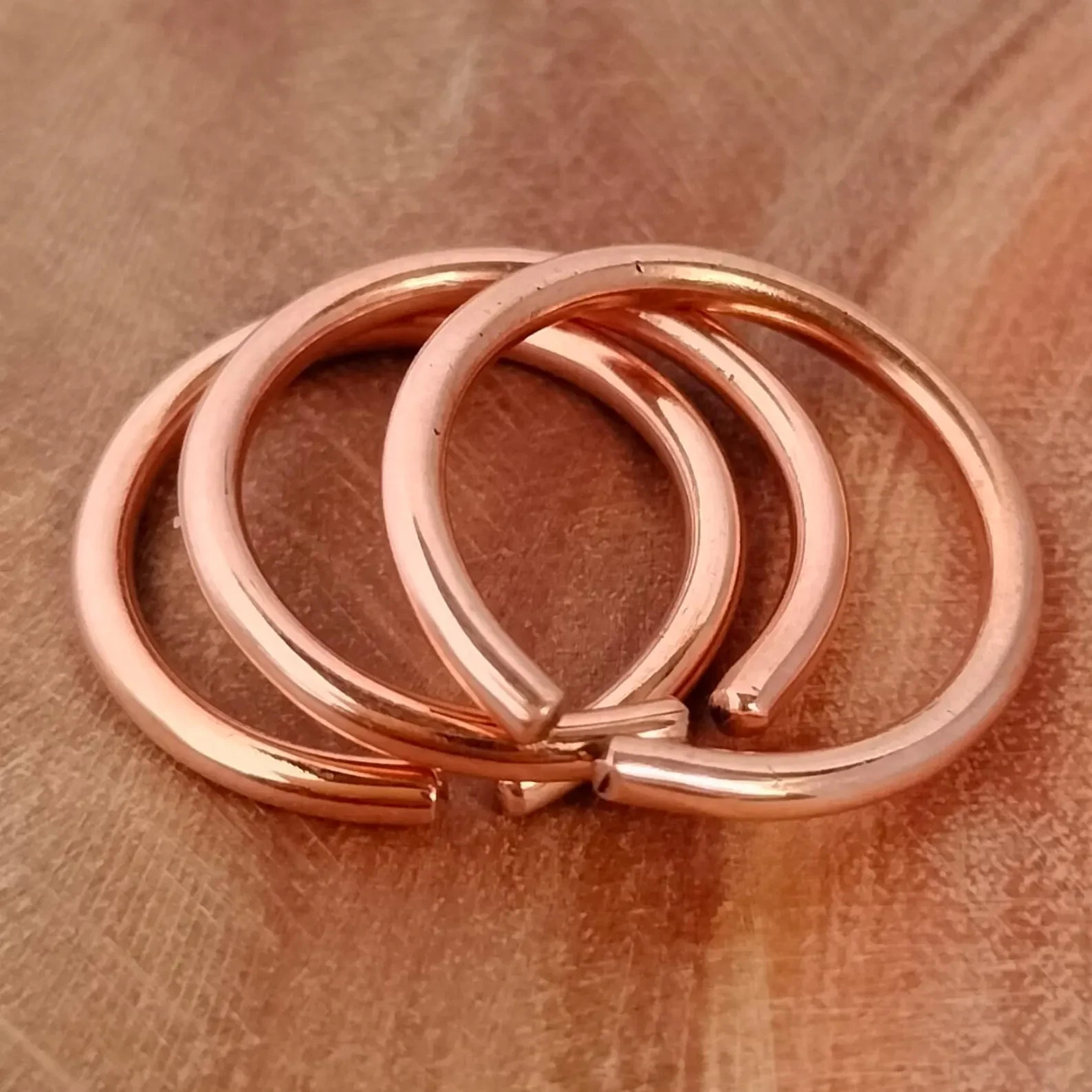 3 Pc Set Solid Pure Copper Minimalist Healing Ring, Handmade, Unisex, Plain