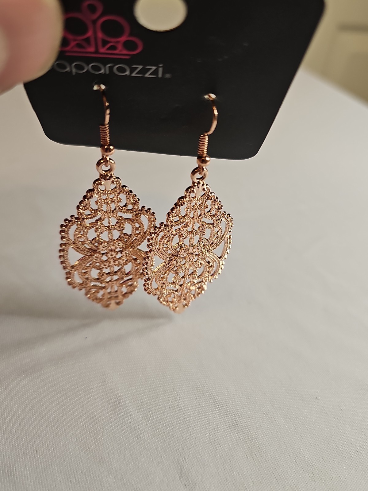 Paparazzi Rose Gold Filigree Dangle Earrings Boho Statement New on Card