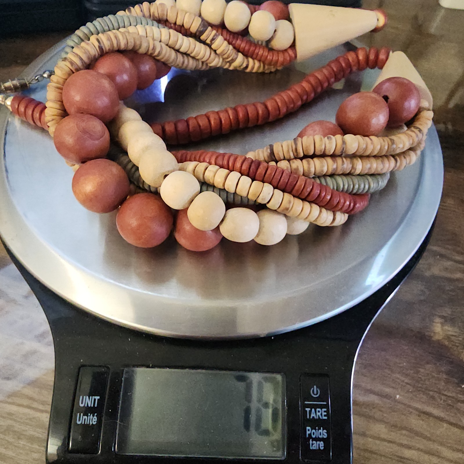 Chunky Multi Strand Wood Bead Statement Necklace Twisted Boho Red Brown Collar