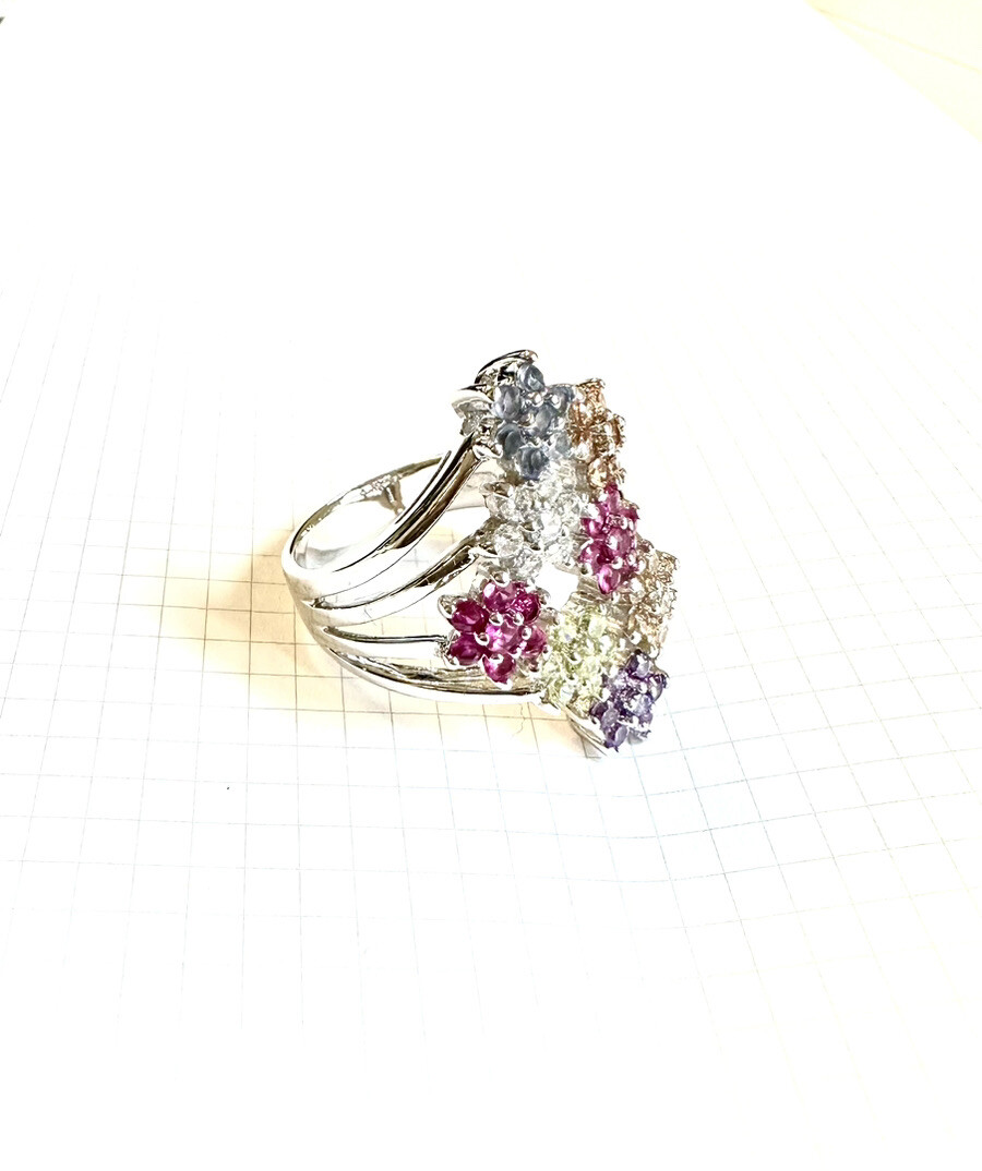 (SIZE 6,7,8,9) Lovely Bouquet of FLOWERS RING Colorful CZs .925 STERLING SILVER