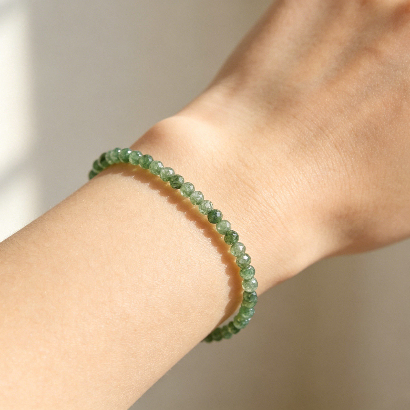 Natural Emerald Beaded Dainty Gold Filled Bracelet Minimalist Stackable Jewelry
