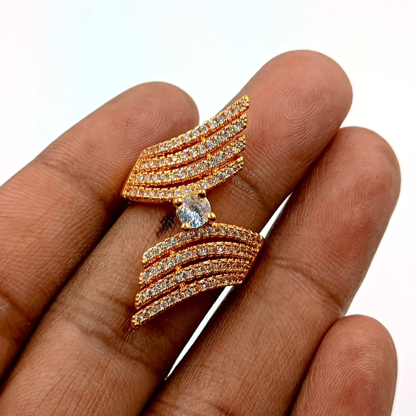 22k Rose Gold Plated Vanki Ring Cubic Zirconia Adjustable South Indian Artisan